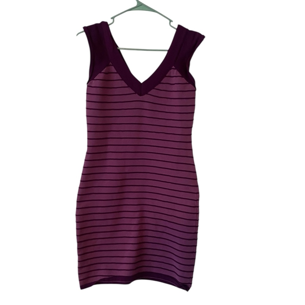 Purple Striped V-Neck Mini Dress